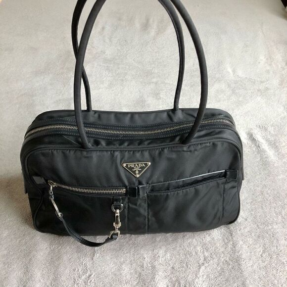 Vintage Prada Tessuto Black Nylon Front Zipper Pocket Mini Boston Bag - Picture 10 of 16